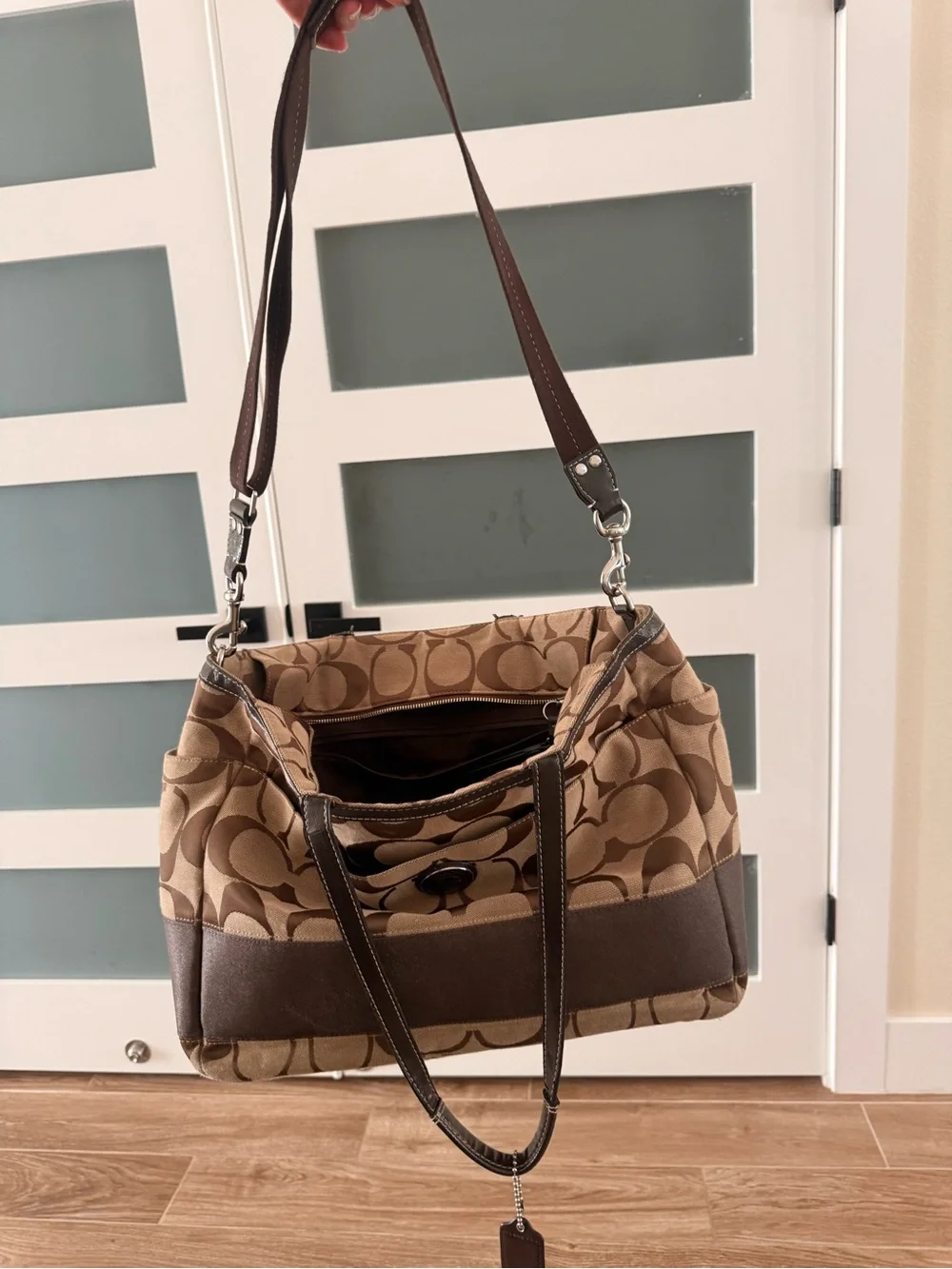 Coach Tan and Dark Brown Signature Canvas Tote - Diaper Bag